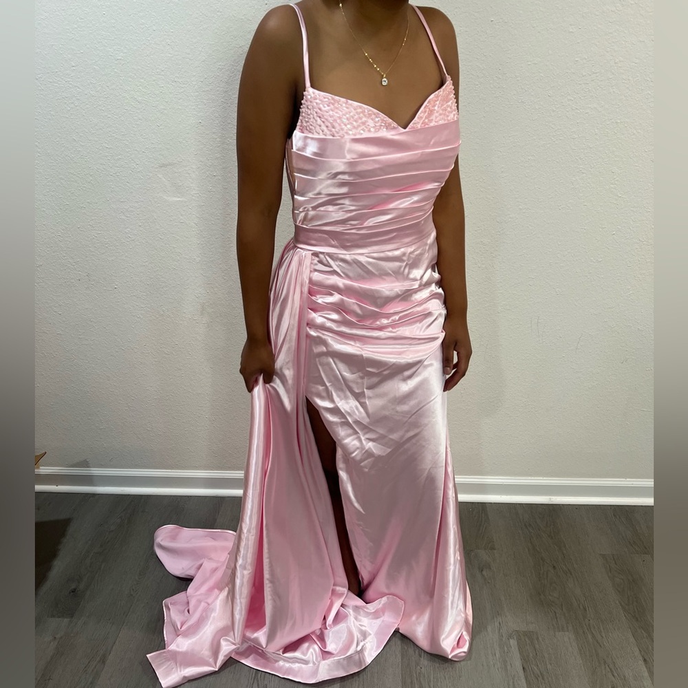 Amazon Pink Satin Prom Dress